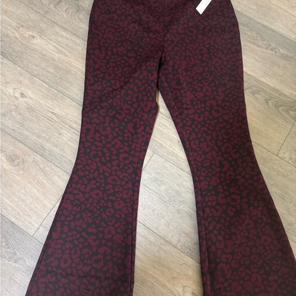 VENUS Burgundy Leopard Print Flare Pants and Blazer Set